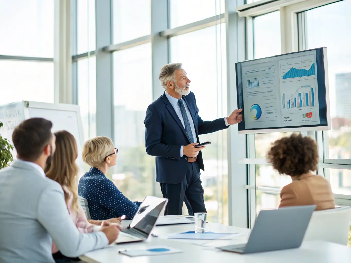 A professional image depicting a well-structured business succession plan being presented in a boardroom, emphasizing foresight and strategic planning.