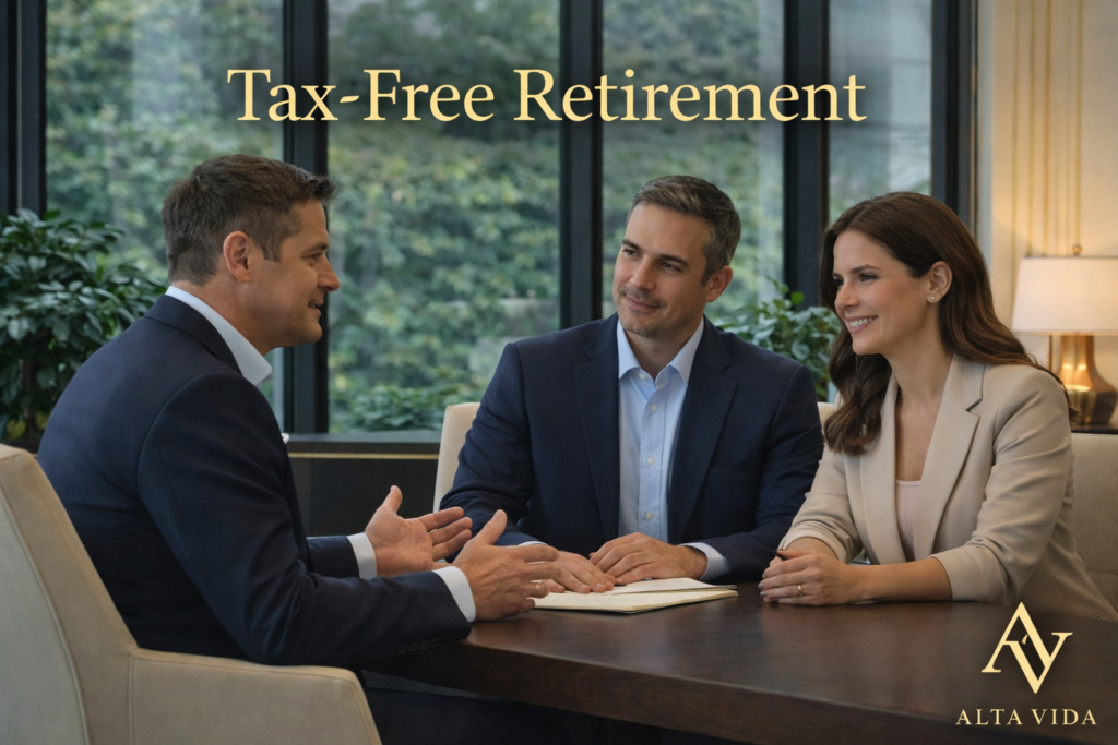 Tax-free retirement planning consultation with executives.
